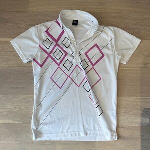 Sligo White and Pink Geometric Men's Polo Shirt